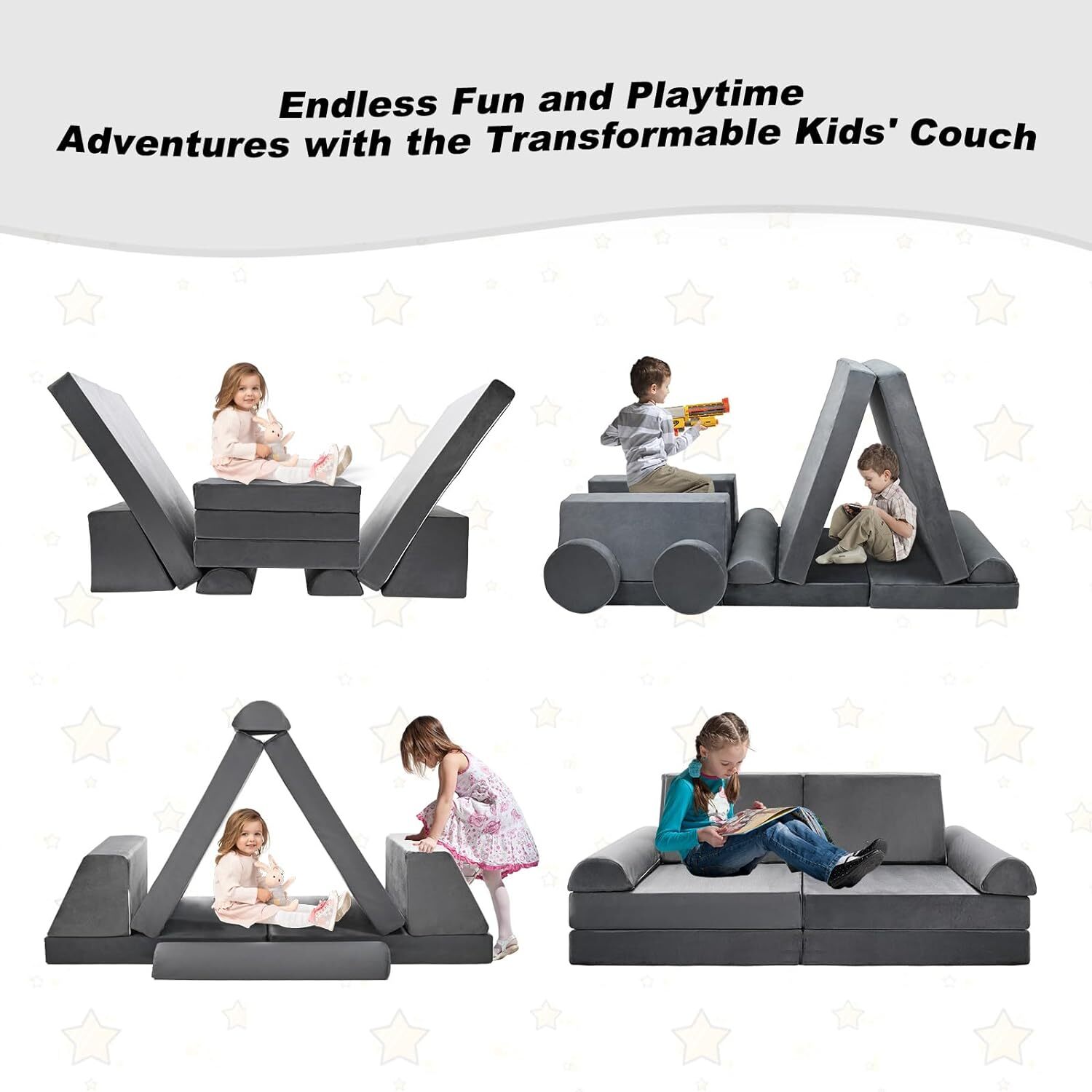 10Pcs Kids Play Couch, Large Modular Sectional Kids Nugget Couch