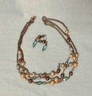 Aquamarine Pewter & White Glass Necklace & Matching Earrings — photo 2