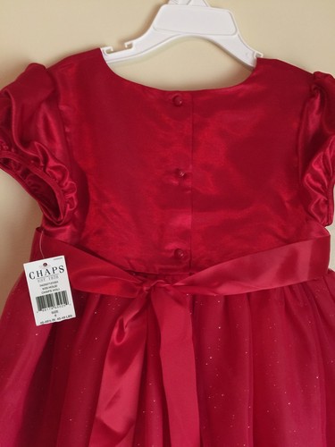 NWT Girls Red Satin Lace overlay Christmas Holiday Dress Short Sleeve Sz 6 Chaps - Picture 9 of 10