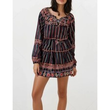 Velzera Boho Lace Up Dress Baby Doll Mini Geometric Dress Sz S