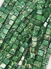 AAA GEMSTONE GREEN IMPRESSION JASPER CUBE 4MM CRAFT BEADS 16" STRANDS