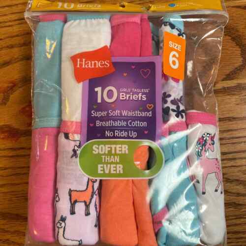 Hanes Girls Tagless Briefs - Size 6 - Pack of 9 - Unicorn & Llama - Picture 1 of 1