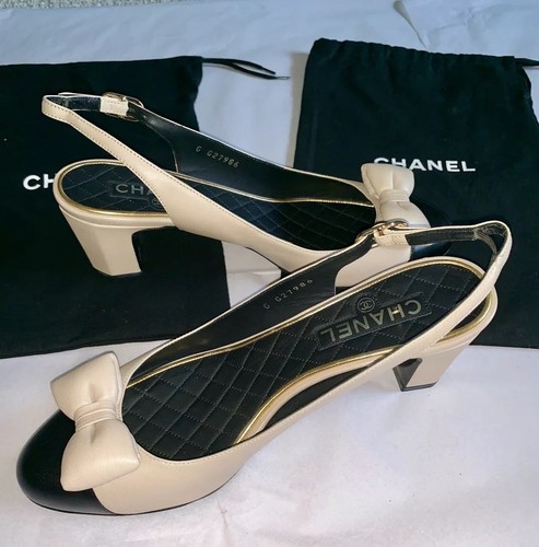 CHANEL Two Tone Leather Cap Toe 