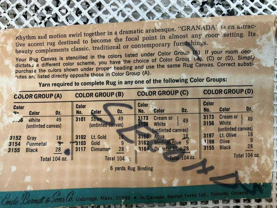 Bernat Latch Hook Rug No Frame Pattern Canvas 42x64 No Yarn Granada #3410 unused - Image 3 of 3