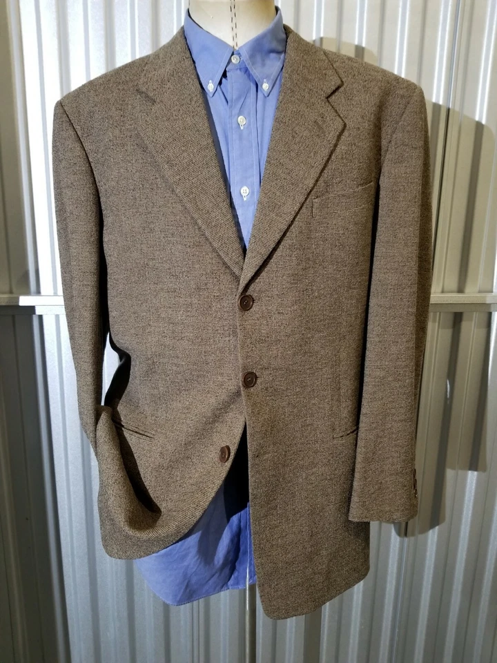 Chaqueta Blazer Abrigo Deportivo Vintage 42L Armani COLEZIONI Punto Marrón Nubby Tweed Foto 3 de 4
