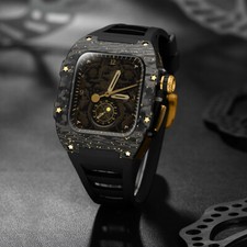 Carbon Fiber Case Rubber Band Mod Kit For Apple Watch Series 9 8 7 45mm 6 5 44mm