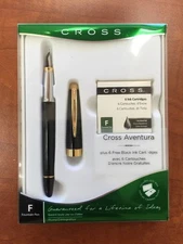 Cross Aventura Black Fountain Pen, "M" Nib, Plus 6 Free Black Ink Cartridges