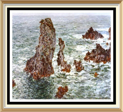 Alte Vintage Lithographie MONET Meereslandschaft Kunst ROCKS OF BELLE-ILE Port DOMOIS