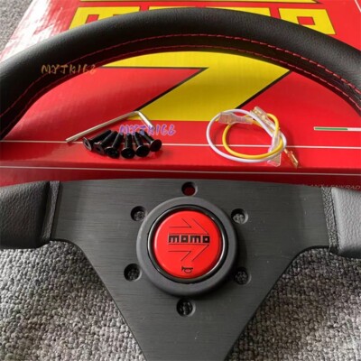 MoMO Red horn Genuine Leather Spoke Black Steering Wheel Red line