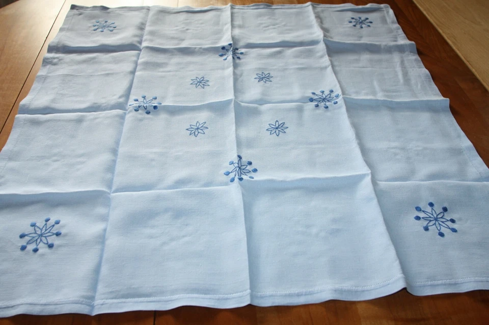 Service de table N°38 nappe à thé 79 x 82 cm + 6 serviettes  en lin bleu - Photo 3/4