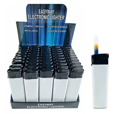 50 PACK Refillable Cigarette Lighters Solid White Color - Wholesale
