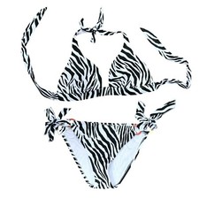 Victorias Secret Bikini Swimsuit Zebra Print size S M Black White Triangle Ties