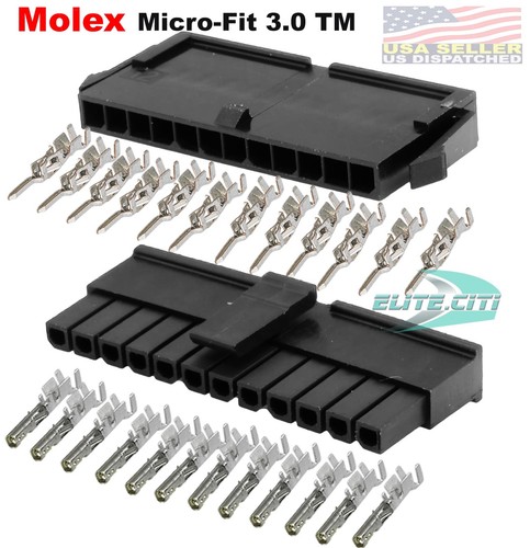 Molex Single Row 12 Pin Male & Female Housing w/ Pins 20-24 AWG Micro ...