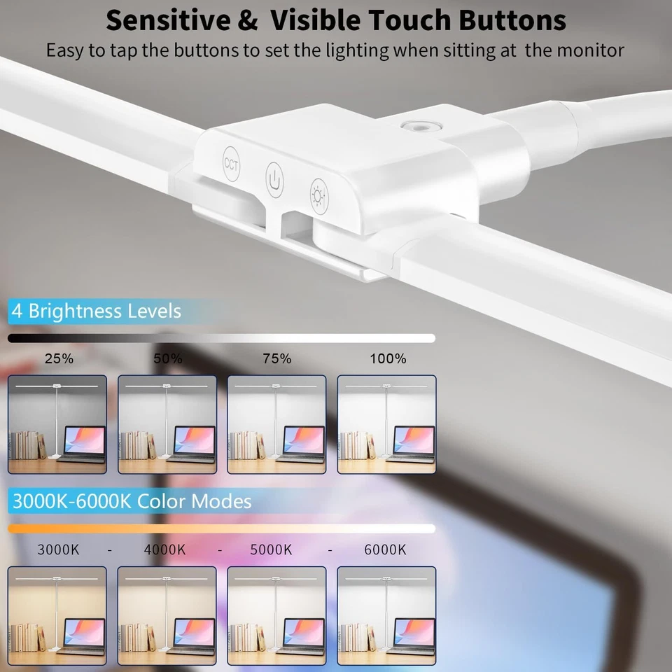 Schreibtischlampe LED Dimmbar Doppelkopf für Homeoffice Augenschutz Tageslichtla - Bild 3 von 4