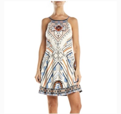 NWOT Womwn s S Small Flying Tomato Blue Orange Boho Print Fit & Flare Dress