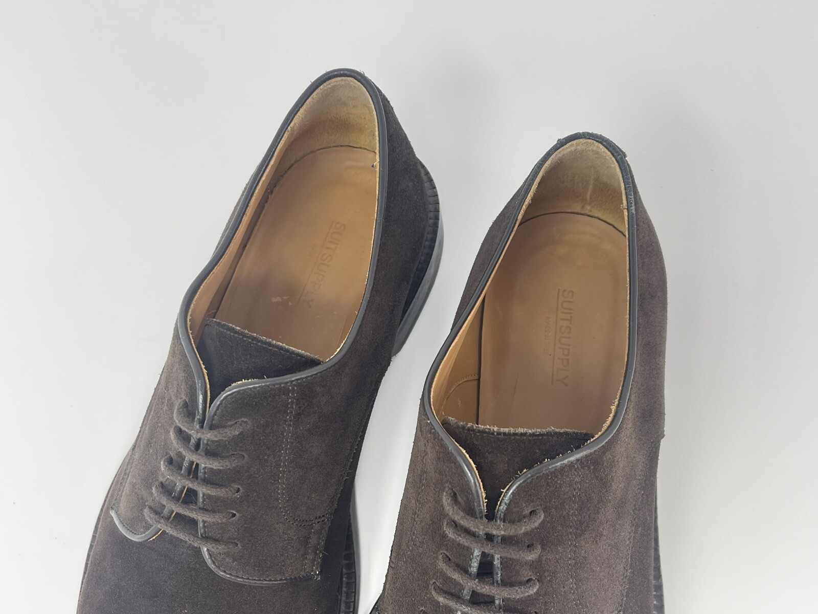 SAOLA Scarpe uomo Suitsupply Derby marrone cioccolato fondente pelle scamosciata vitello taglia 42 EU 9 US