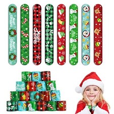 48PCS Slap Bracelets,Assorted Snap Wristbands with Xmas Elements for Christmas