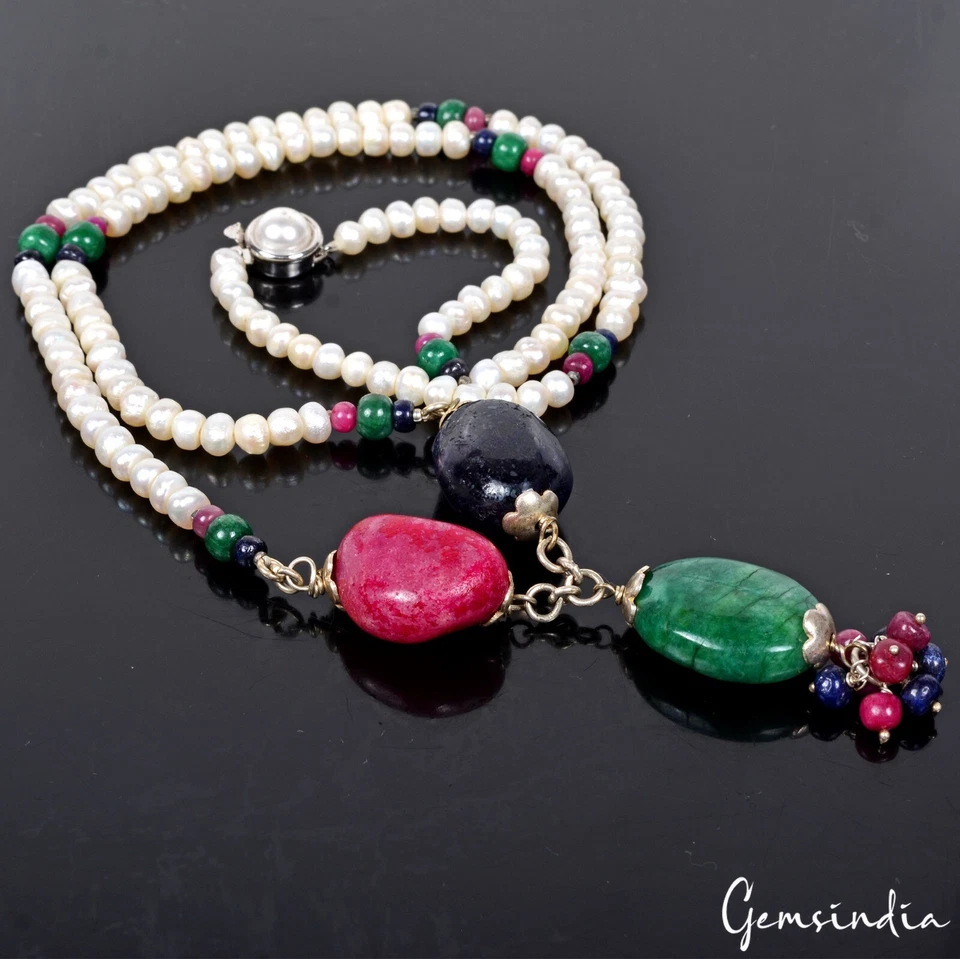Collier En Perles De Gemmes Multicolores Fait Main Pour Femmes 26 Pouces - Photo 4/4