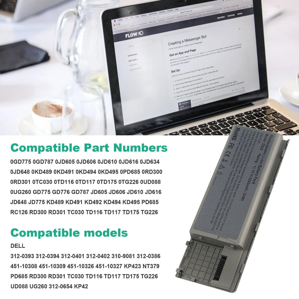 Battery for Dell Latitude D620 D630 D640 Precision M2300 PC764 TC030 GD775 UK - Image 2 of 4