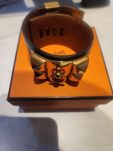 HERMÈS HERMES Collie de Chien nero x oro pelle taglia L accessori donna