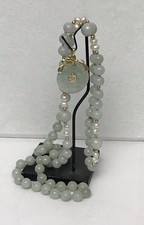Vintage Green Jade Jadeite Knotted Beads 30'' Necklace 14K Gold Enhancer