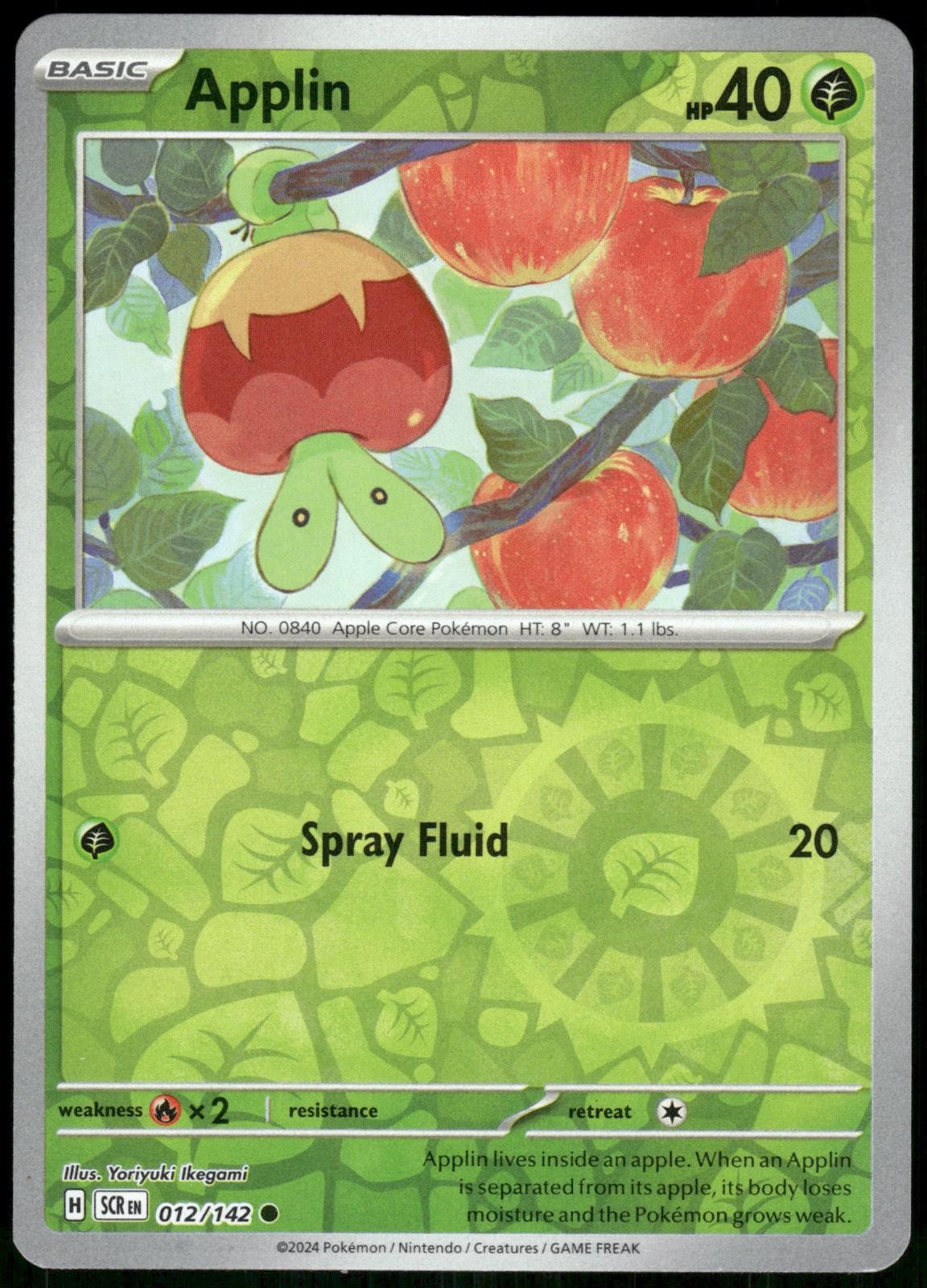 Applin 12/142 Reverse Holo Stellar Crown Pokemon Card 2024 Near Mint