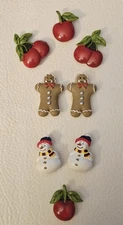 RESIN PAINTED ENAMELED BUTTON COVERS SNOWMAN GINGERBREAD CHERRIES☆EC☆#185