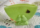 Vintage Fenton, Green Satin Glass, Lovebird, Vase/Planter, 5"!