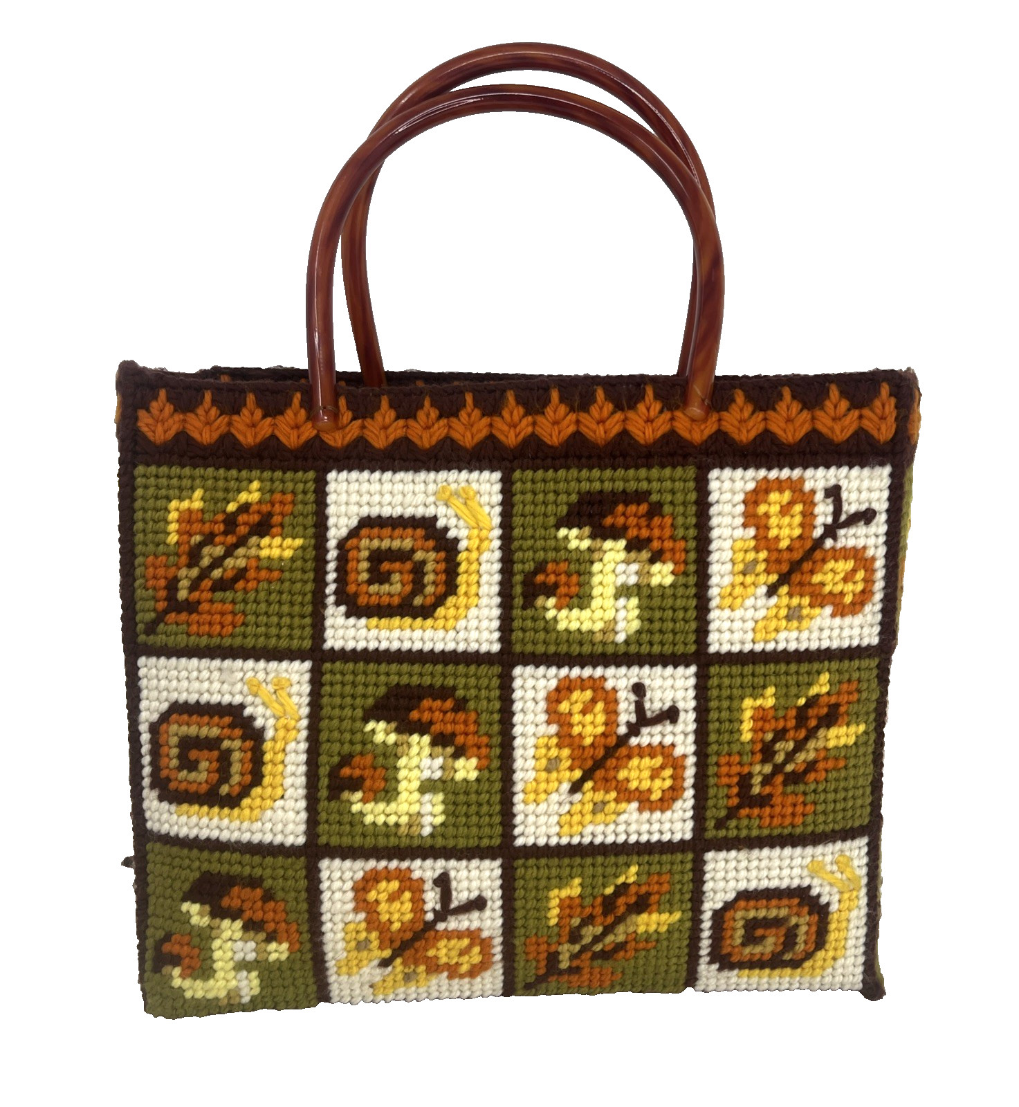 Vintage 70s Handmade Patchwork Needlepoint Tote L… - image 1