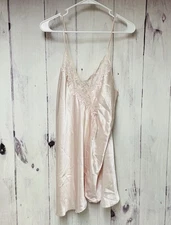Vintage Val Mode Lingerie Large Peach Nightgown Teddy Slip Dress Lace