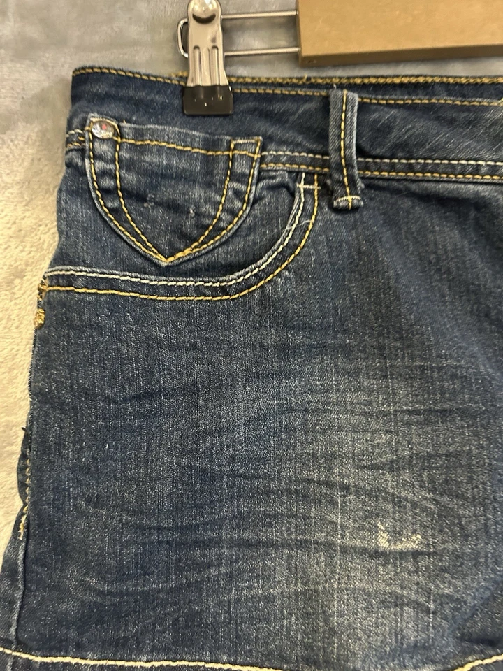 Pantalones Cortos Mujer Dereon 13/14 Azul Denim Dorado Embellecido Bolsillos Logo Y2K Foto 4 de 4