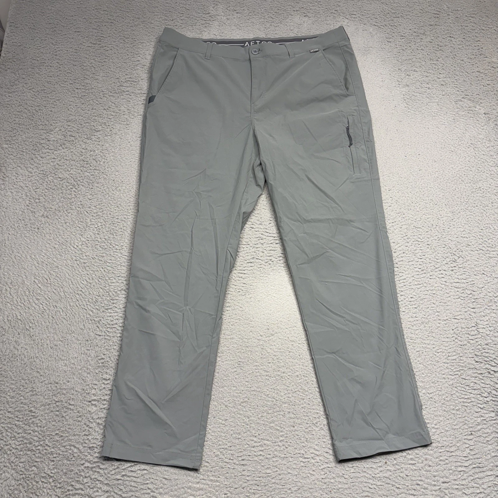 Aftco Pants Mens 40x30 Grey Khaki Lightweight Performance Fishing Pockets Nylon