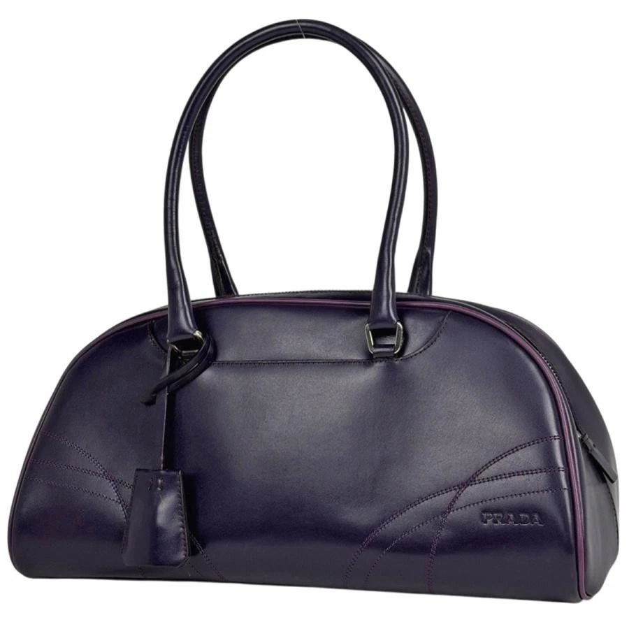 Prada — Prada Logo Bolley Leather Purple Handbag #BS1695