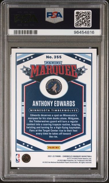 2021 PANINI CHRONICLES #355 ANTHONY EDWARDS PSA 9 view 2