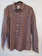 L.L. Bean Men's Size L Reg Slightly Fitted Long Sleeve Shirt Blue Orange Plaid