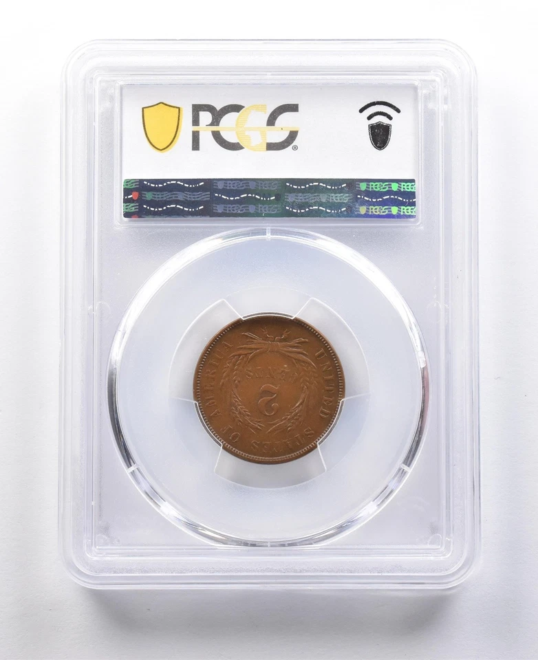 1868 Shield Two Cents MS64 BN PCGS CAC *3013 - Image 2 of 3