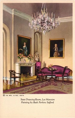 1940 State Drawing Room Lee Mansion Postcard by Ruth Perkins Safford