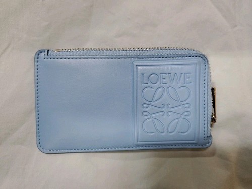 Loewe Anagram Coin Card Holder Zip Leather Light Blue Spain 522243