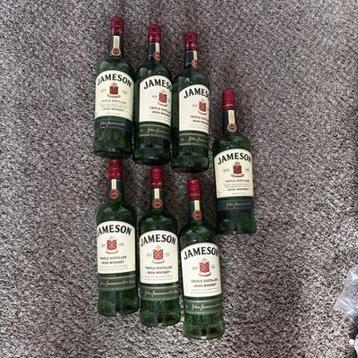 7 JAMESON Irish Whiskey empty 1 Liter Green Bottles LOT Arts Crafts Decorative