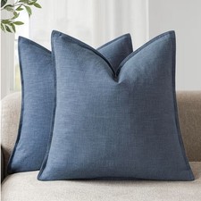 Foindtower Set of 2 Linen Ramie Cotton Throw Pillow Cover 24x24 Blue Ashe Flange