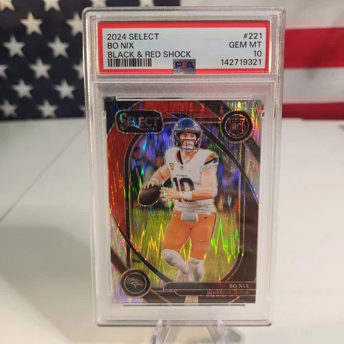 2024 Panini Select - Club Level Bo Nix #221 Black & Red Shock Prizm PSA 10