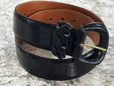 Brighton Black Embossed Calfskin Saddle Leather Belt L Croc Pattern USA