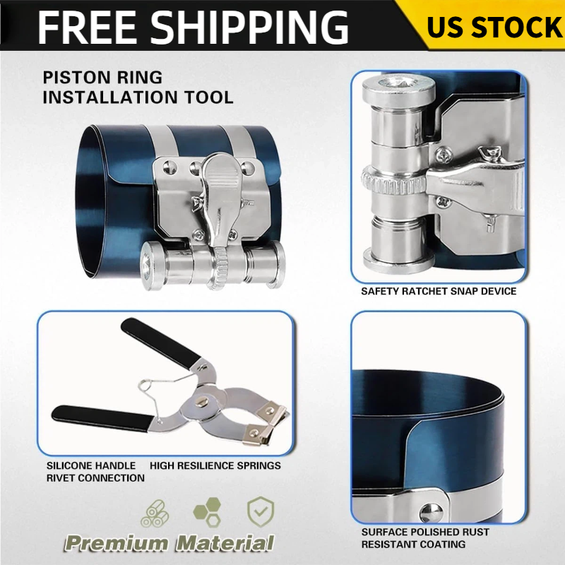 Piston Ring Compressor Professional Piston Install Tool with Wrench and Pliers/