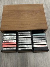 VTG 3 Drawer 39 Cassette Tape Storage Case Faux Wood  22 Classic Rock Tapes