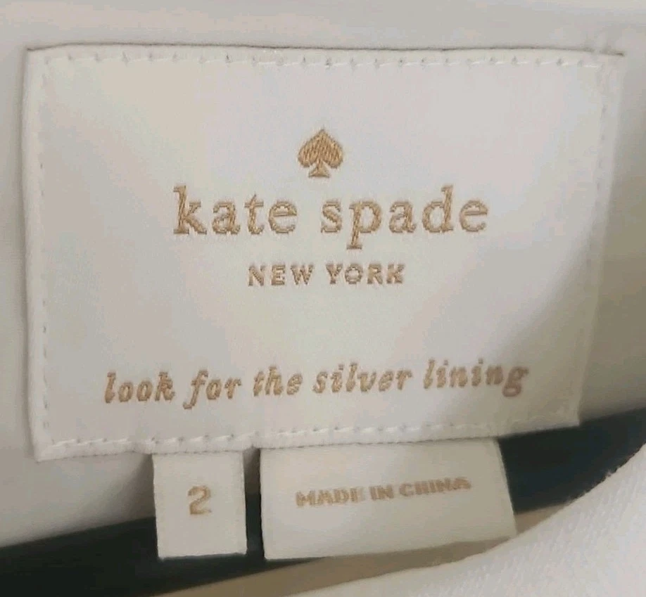 KATE SPADE NEW YORK fodera argento cappuccio manica foderata taglia 2 bianco righe blu