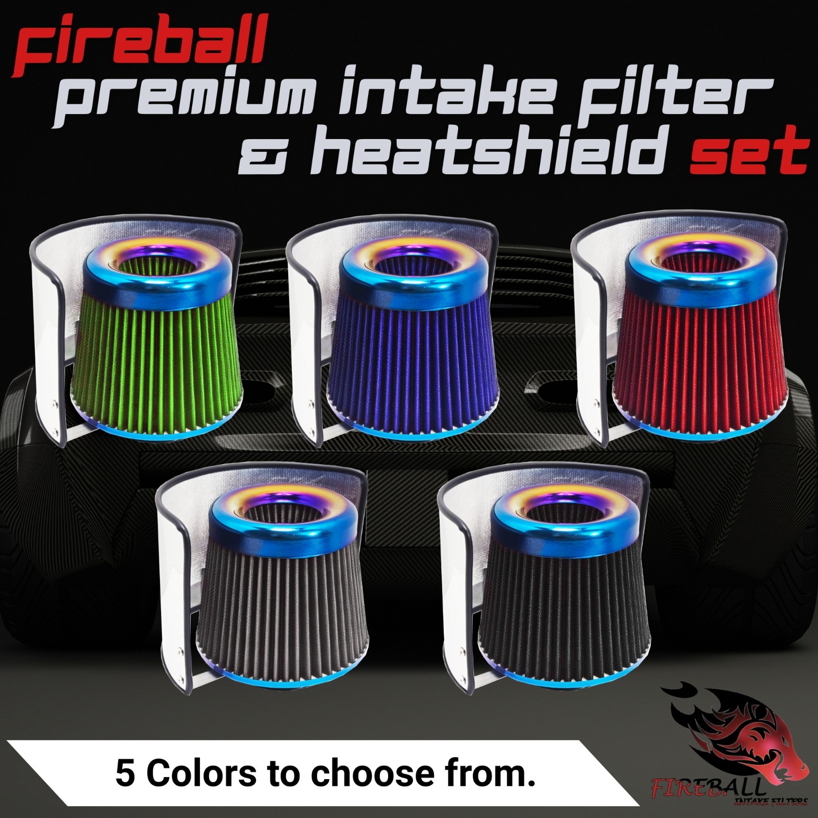 Reusable Cold Air Intake Filter and Heat Shield Kit Universal for Bentley