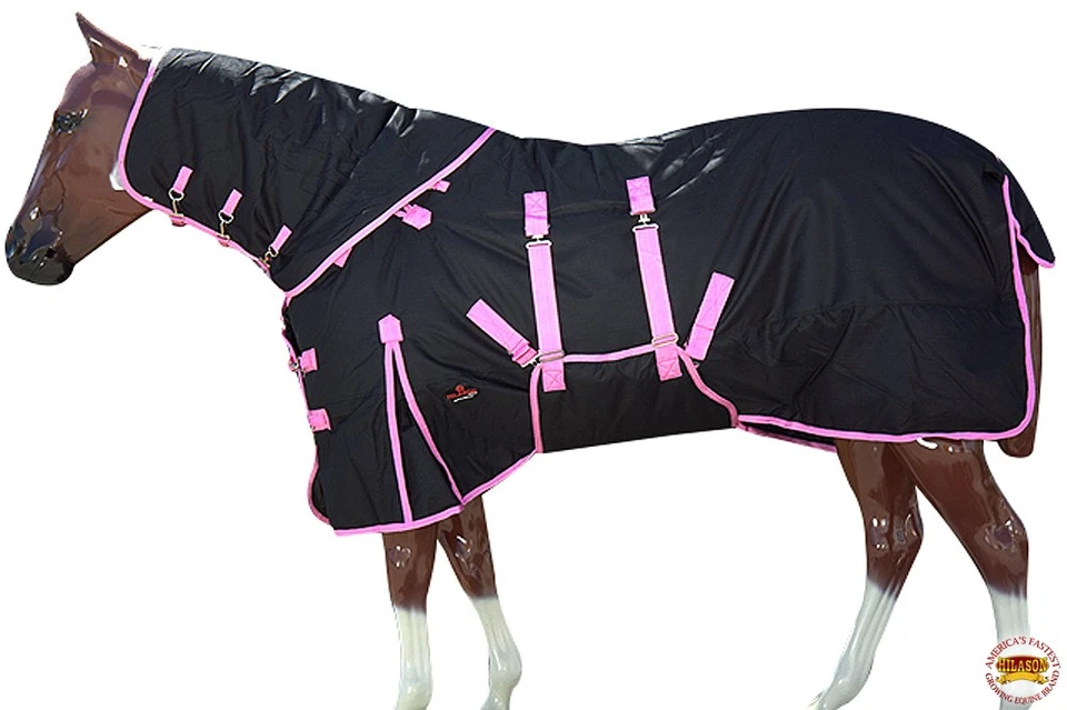 Manta cuello caballo invierno impermeable negro con adornos rosas 75 pulgadas HILASON 1200D Foto 2 de 4