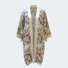 Vintage Victorias Secret Sheer Robe One Size Cream Floral Gold Label