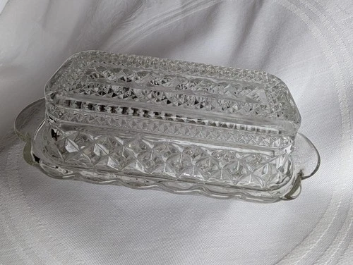 Vintage Anchor Hocking Wexford Clear Pressed Glass Covered Butter Dish Lid