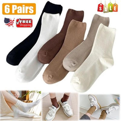Women Cute Aesthetic Crew Socks, Casual Lightweight Neutral Cotton Slouchy Socks